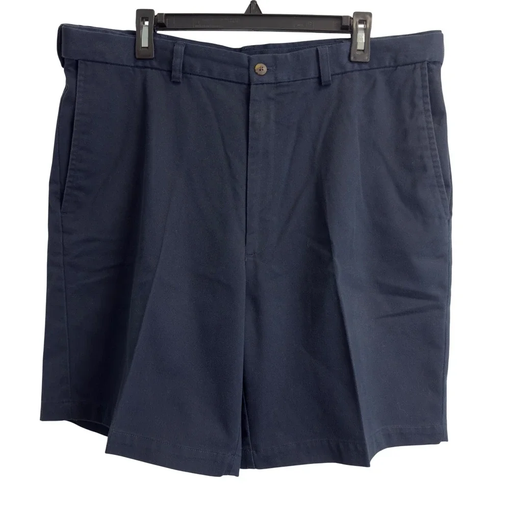 Haggar Mens Navy Blue Flat Front Chino Shorts Size 38 Expandable Twill Casual 8